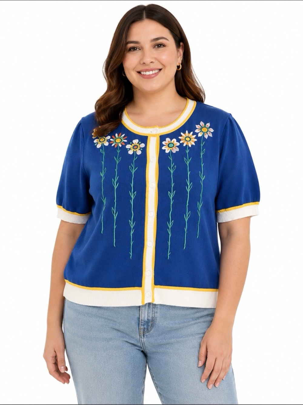 Bob Mackie Wearable Art Blue Floral Cardigan